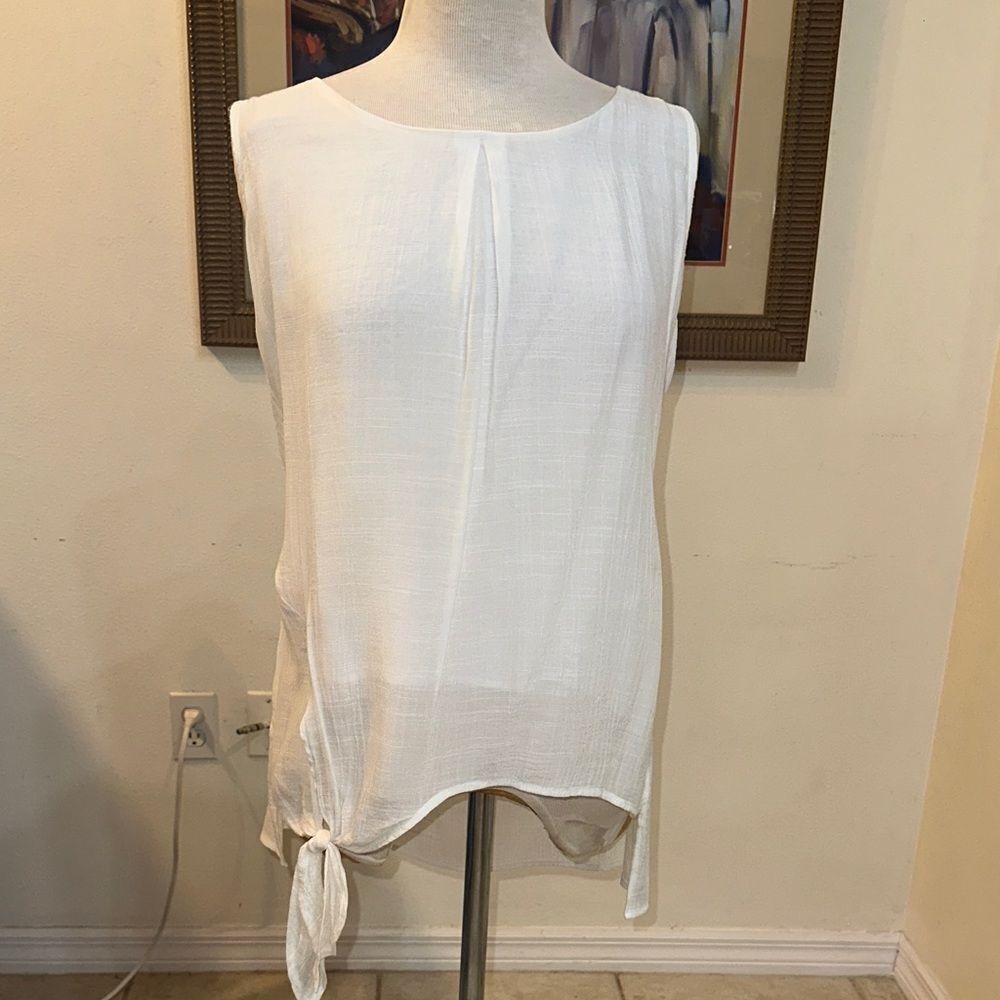 Dep 222 White Sleeveless Gauze Cotton Top w/ Tie Size PL